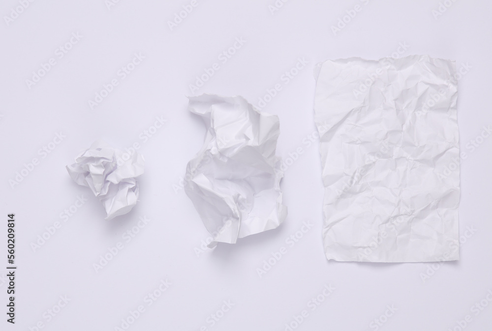Poster step by step process of crumpling paper into a ball on a white background