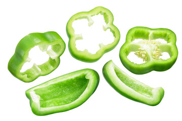 Green bell pepper slices, top and angle views isolated png