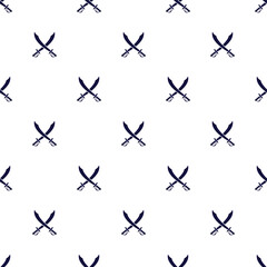 Small blue crossed sabers isolated on white background. Monochrome seamless pattern. Vector simple flat graphic illustration. Texture.