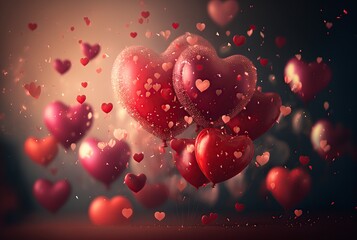 Obraz premium illustration, red hearts in the form of balloons, Valentine's Day concept, image by AI