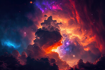 star filled sky starfall nebula Orange, violet, blue a spectacular cloudscape at sunset in the summertime. Generative AI