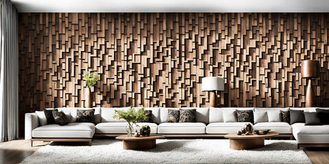 Generative AI of spacious living room with decorative elements on wall and sofa