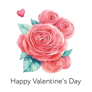 Valentine's day Watercolor flower hand drawn vector rose.