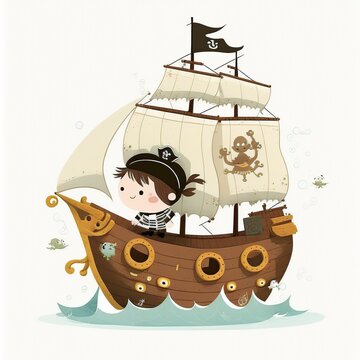 illustration for children of pirate ship,image generated by AI
