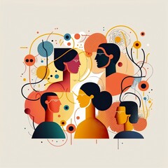 abstract illustration, people connecting happily, AI generated image