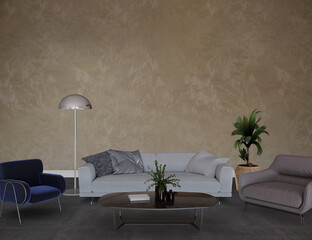 Living interior with sofa, 3d render