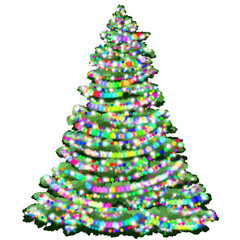 Christmas tree with garland and light isolated