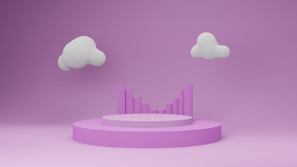 Obraz premium 3d render of a pink podium with two clouds