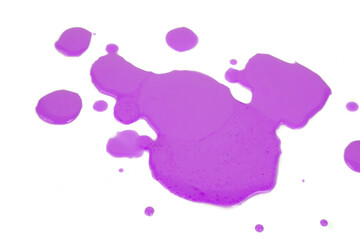 Spilled drops of violet paint on white background
