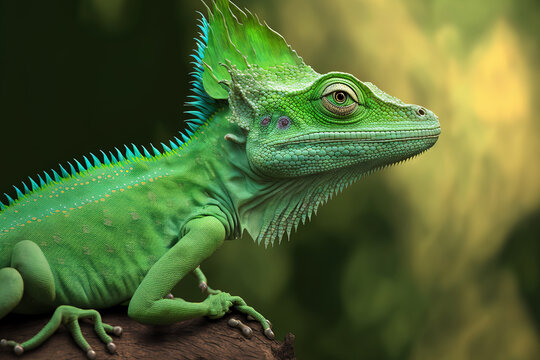 Basiliscus plumifrons, a green crested lizard. Generative AI