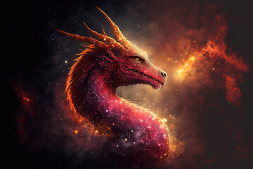 Celestial big dragon on space background. Mythological creature. Generative AI