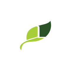 Green Leaf with Negative Space Letter L Logo Design 020