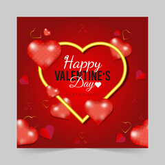 Editable Valentine's Day square social media post with a heart shape design background for digital marketing promotion ads sales and discount web banner template
