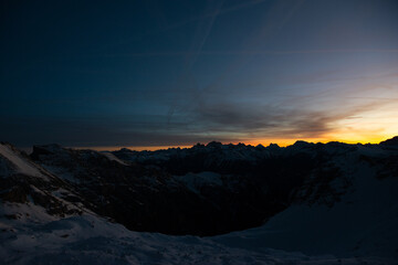 sunrise in the snow dolomites