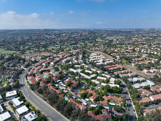 Aerial view of middle class neighborhood in Carlsbad, North County San Diego, California, USA.