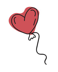 Heart shaped balloon. Hand-drawn illustration in doodle style. Perfect for cards, logo, invitations, decorations, birthday designs. Isolated on white background