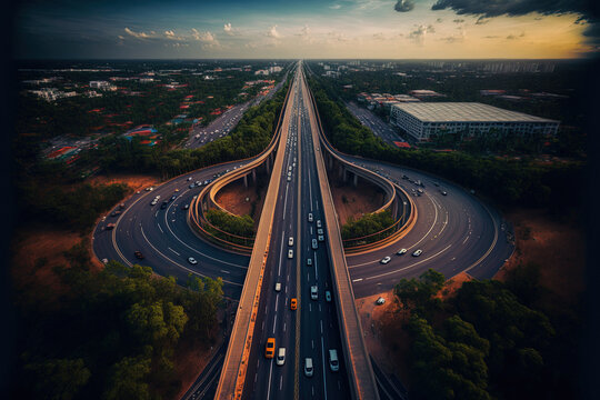 View from the top of an expressway, showing how crucial Thailand's road infrastructure is. Generative AI