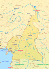 Cameroon map with cities streets rivers lakes