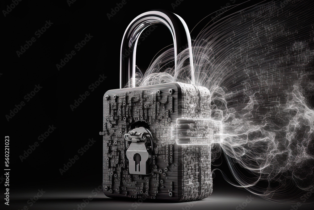 Poster unlocked lock internet press to communicate in the internet cyber security concept hand. generative 