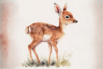 a cute baby deer painting illustration, animal watercolor art, generative ai technology  © Japanese_Brush