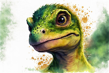 a realistic dinosaur painting in green, raptor hunting, watercolor art, generative ai technology
