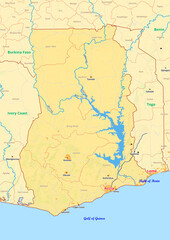 Ghana map with cities streets rivers lakes