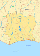Fototapeta na wymiar Ivory Coast map with cities streets rivers lakes
