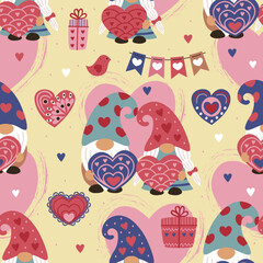 seamless pattern with  cute couple of gnomes - 560222233