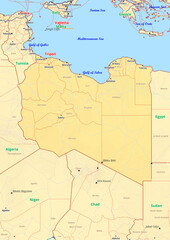  Libya map with cities streets rivers lakes