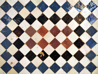 Antique arab geometric mosaic. Al Andalus tiles. Alhambra of Granada tiles named alicatados. Arabic tiles from Spain. Palace of Alhambra in Granada