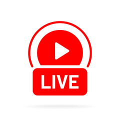 Live streaming icon. Live stream icons. Video broadcasting icon. Red live symbol for TV, news, movies, shows, webinar. Online stream icons.