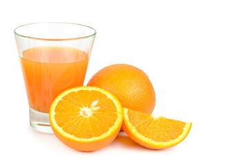Orange juice in glass isolated on white. Free space for text.