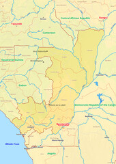 Fototapeta na wymiar Republic of the Congo map with cities streets rivers lakes