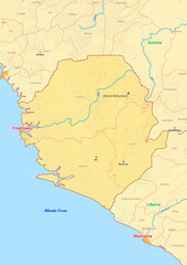 Sierra Leone map with cities streets rivers lakes
