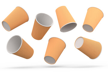 Set of paper coffee cups for cappuccino, americano, espresso, mocha, latte