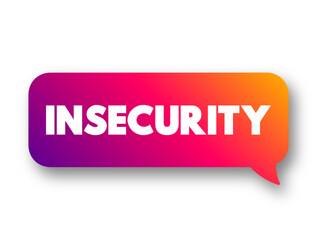 Insecurity - uncertainty or anxiety about oneself, lack of confidence, text concept message bubble