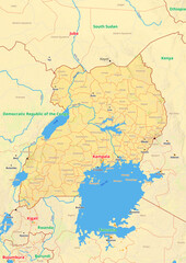 Fototapeta na wymiar Uganda map with cities streets rivers lakes