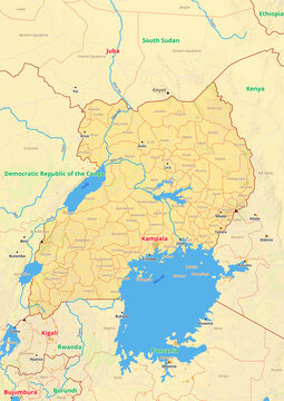 Uganda map with cities streets rivers lakes