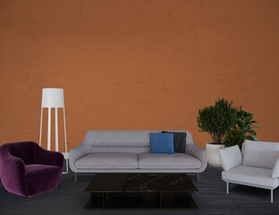 Modern living room interior, 3d render