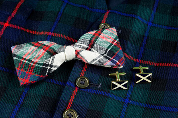 Tartan Bow Tie and Scottish Saltire Cuff Links on a Tartan Waistcoat