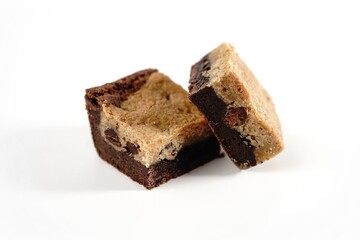 Brookie or Chocolate cookie blondie brownies isolated on white