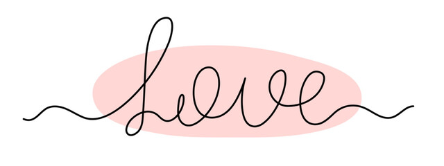 Love word one-line continuous contour,hand-drawn romantic text design for Valentine's Day.Calligraphy motivational quote, handwriting lettering.Editable stroke.Isolated.Vector illustration