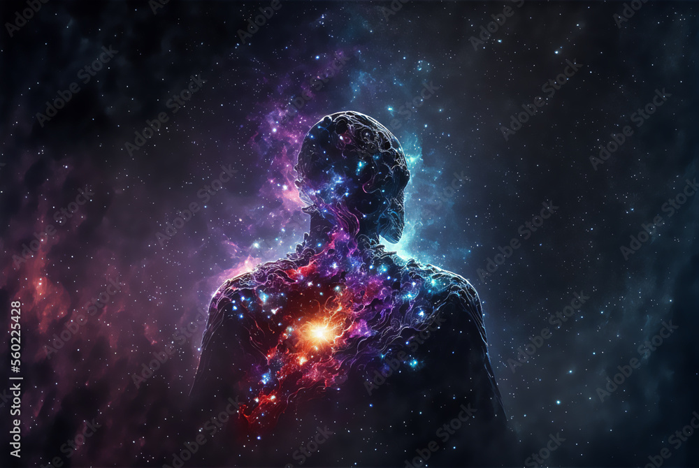 Canvas Prints humanoid alien shaped nebula in space. generative ai