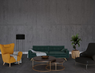 Living room interior, 3d render