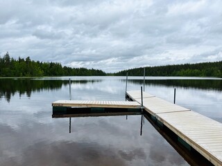 Wooden pier at the lake, peaceful, no people