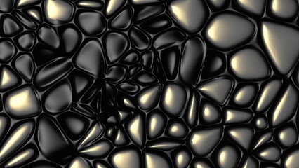 3d render. Abstract background. Black and golden honeycombs or cells. Seamless pattern, decorative dark texture. - 560226047