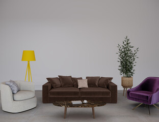 Modern living room interior, 3d render