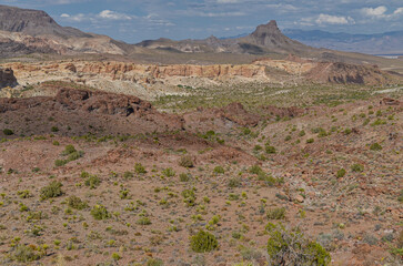 Arizona desert and Thimble Butte view from Sitgreaves Pass on historic Route 66 between Oatman and...