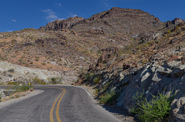 Arizona desert and Mount Nutt Wilderness view from Sitgreaves Pass on historic Route 66 between Oatman and Kingman (Mohave county, AZ)