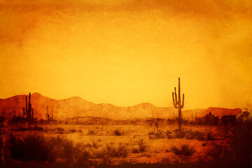 sunset over the desert, wild west landscape grunge background, generative ai backdrop